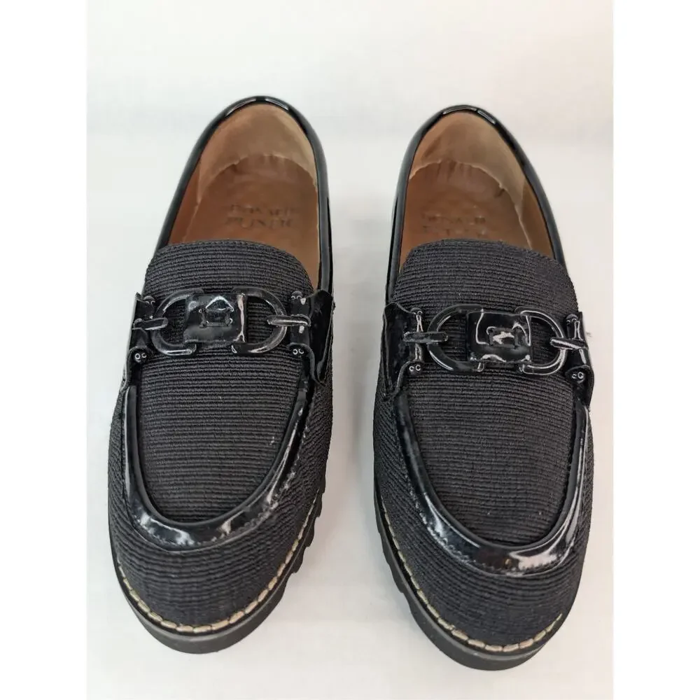 Donald Pliner Clio Black Patent Fabric Slipon Preppy Loafers Size 6